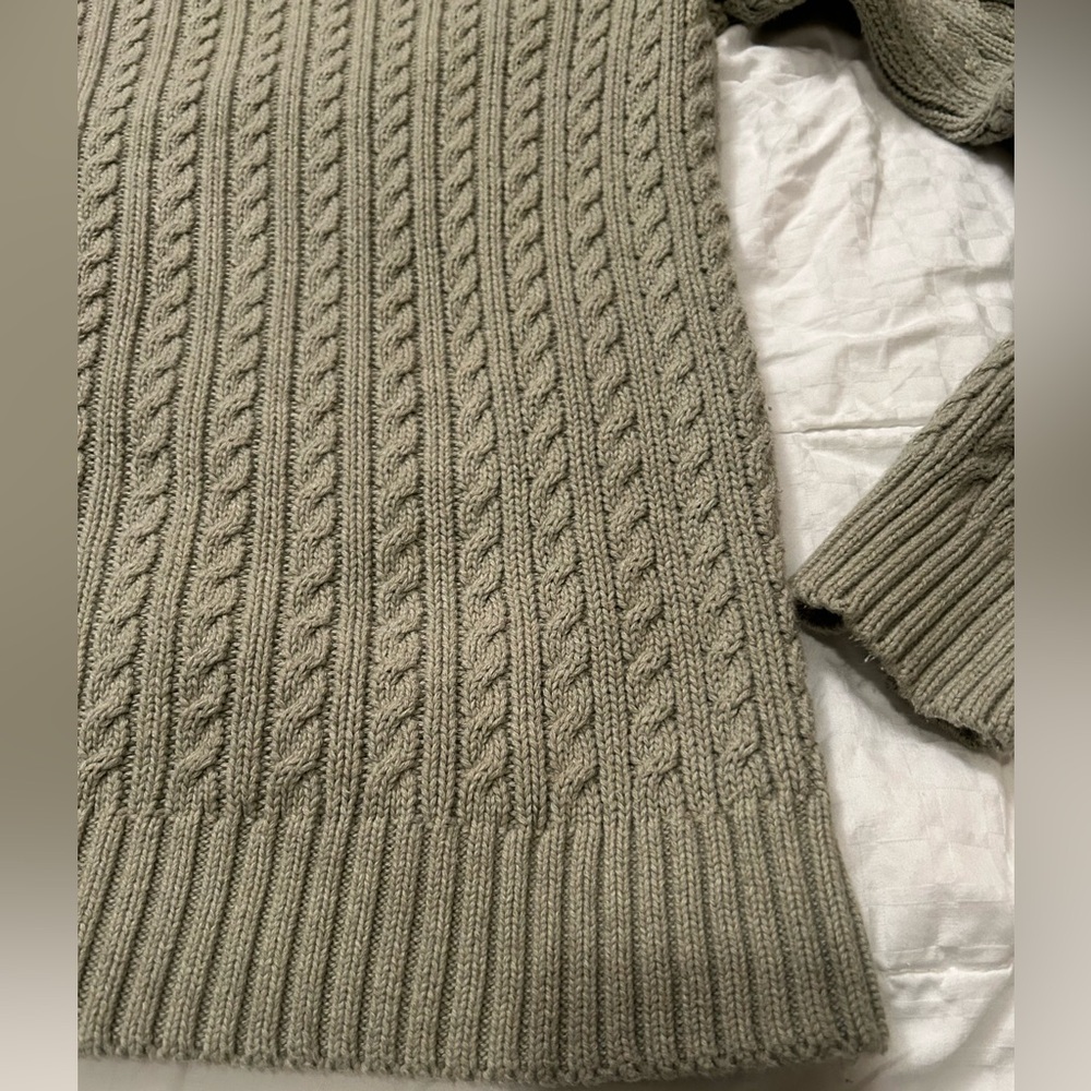 Women’s Cable Knit 100% Cotton 1/4 Zip Sweater in sage Green - Picture 9 of 13